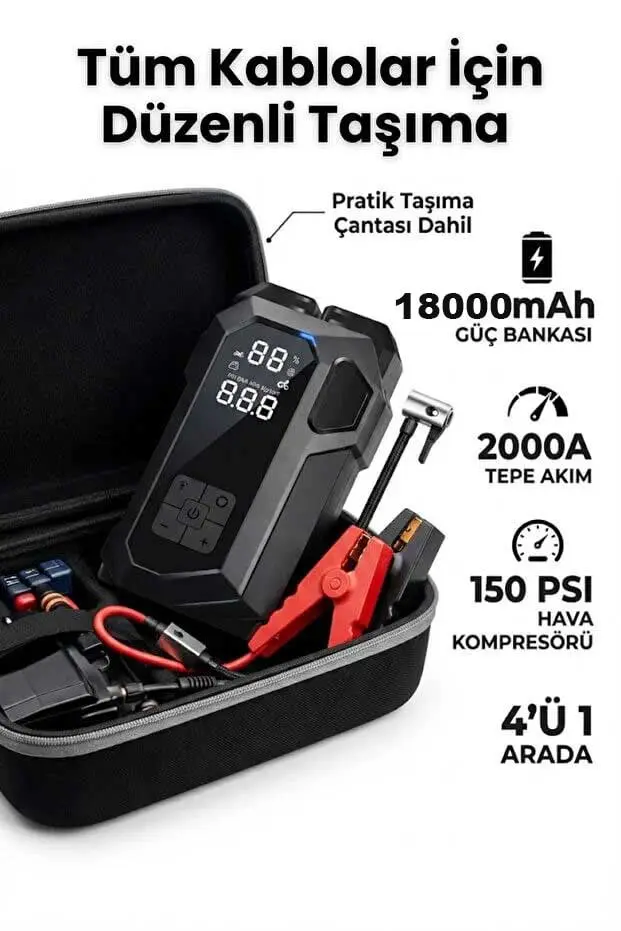 4'ü 1 Arada 18.000 mAh Akü Takviye Cihazı